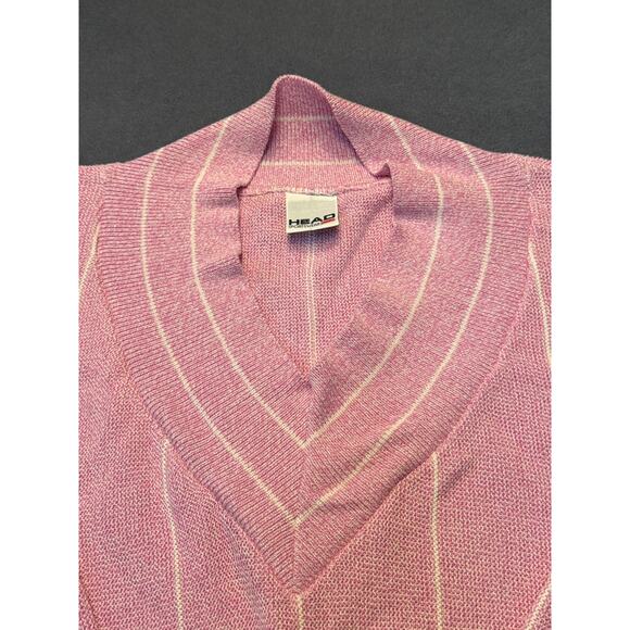 Vintage Head Sportswear V-Neck Sweater Pink/White Womens Lg Made in USA - Picture 2 of 10